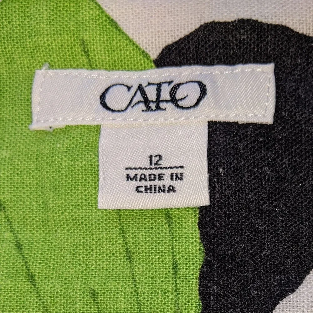 CATO Linen Skirt White Green Black Fit Flare Flower 12
